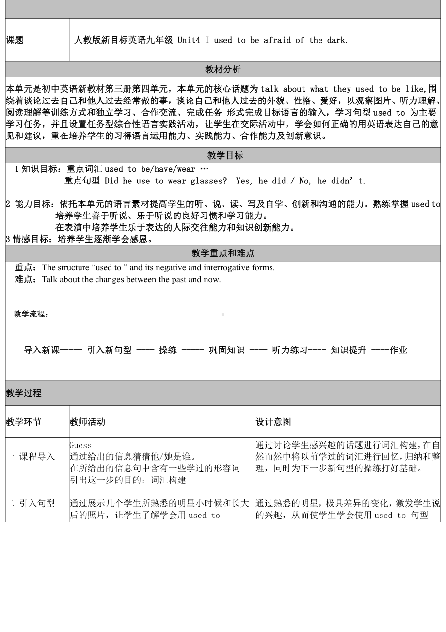 人教版九年级Unit 4 I used to be afraid of the dark.-Section A 1a—2d-教案、教学设计-部级优课-(配套课件编号：12239).doc_第1页