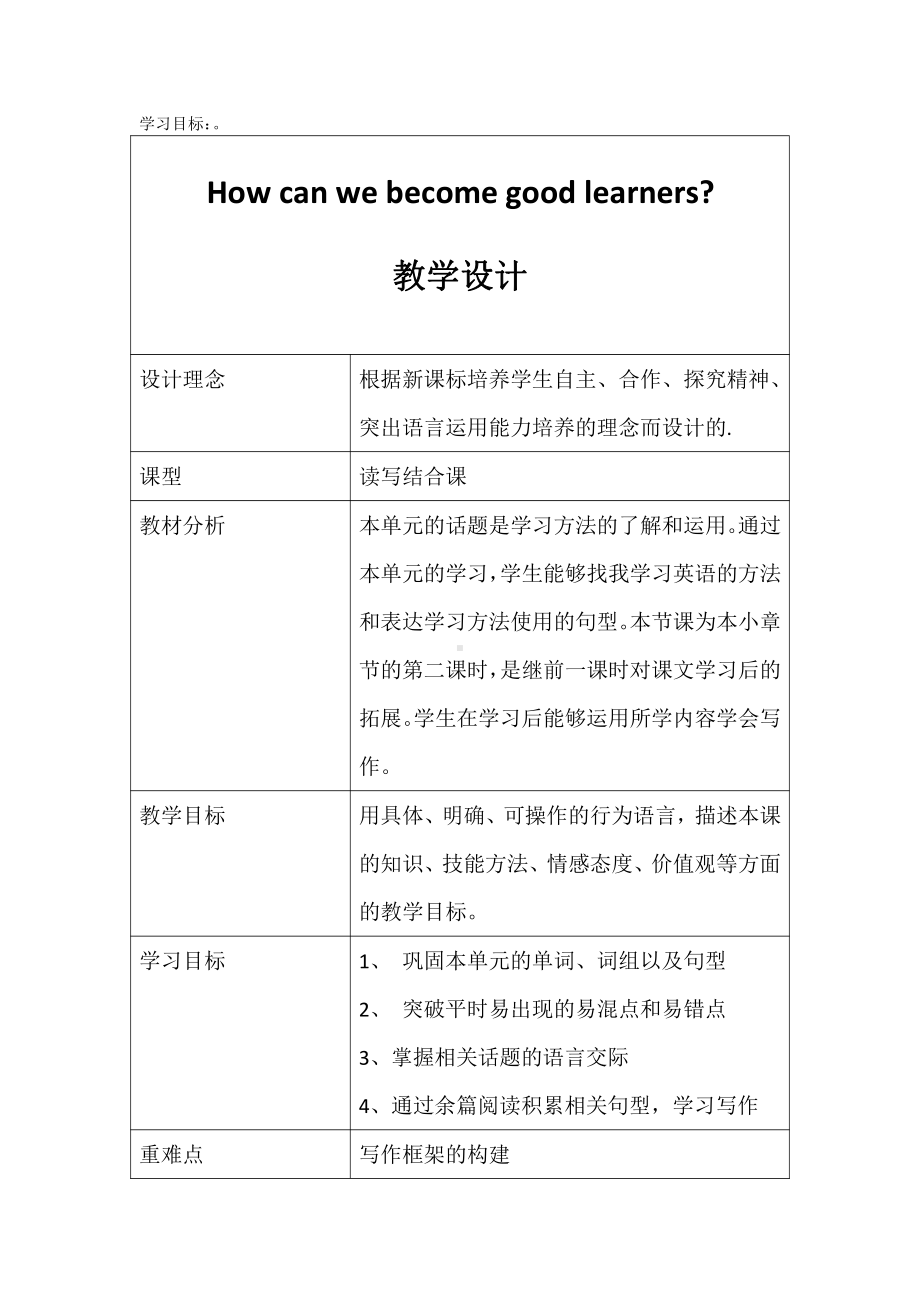 人教版九年级Unit 1 How can we become good learners -Section B 2a—3b Self check-教案、教学设计-公开课-(配套课件编号：f17d0).doc_第1页