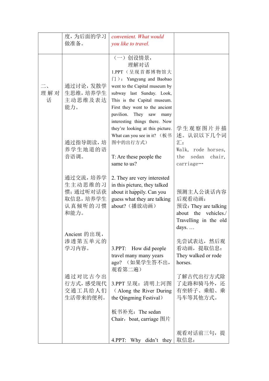 北京版六年级上册UNIT THREE HOW DID YOU GO TO HANGZHOU -Lesson 11-教案、教学设计-县级公开课-(配套课件编号：408a3).doc_第2页