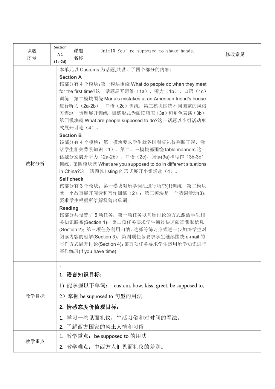 人教版九年级Unit 10 You are suppoed to shake hands.-Section A 1a—2d-教案、教学设计-市级公开课-(配套课件编号：a35ad).doc_第1页