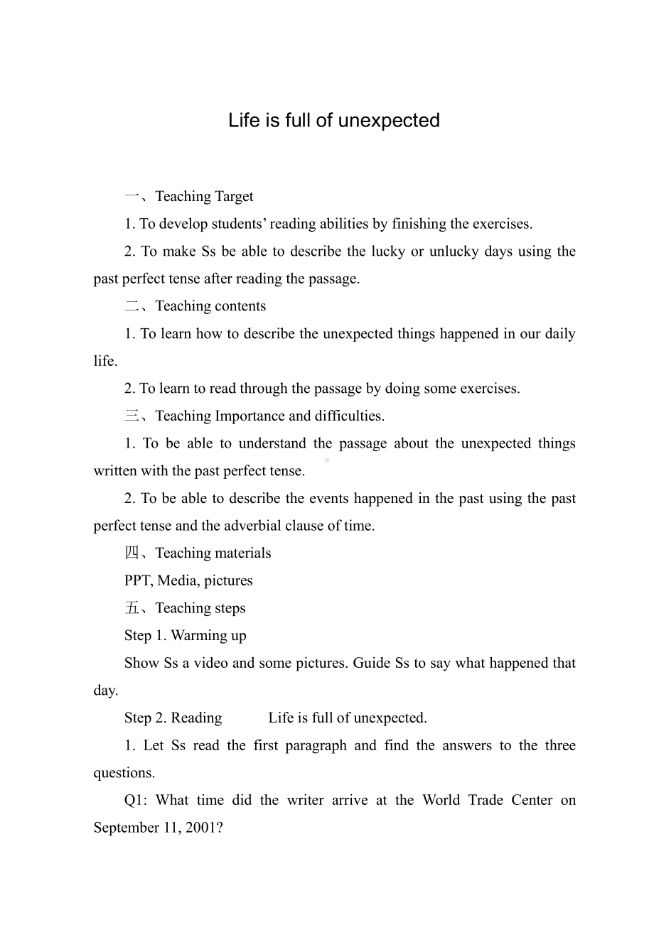 人教版九年级Unit 12 Life is full of the unexpected.-Section A 3a—3c-教案、教学设计-省级公开课-(配套课件编号：21802).doc_第1页