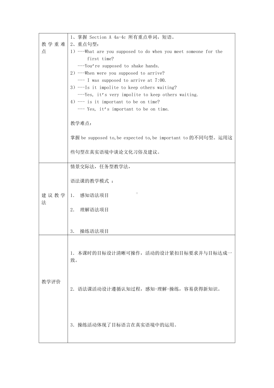 人教版九年级Unit 10 You are suppoed to shake hands.-Section A Grammar focus 4a—4c-教案、教学设计-市级公开课-(配套课件编号：407f6).doc_第2页