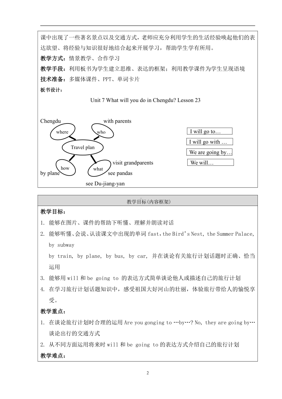 北京版五年级上册UNIT SEVENWHAT WILL YOU DO IN CHENGDU -Lesson 23-教案、教学设计-县级公开课-(配套课件编号：91031).doc_第2页