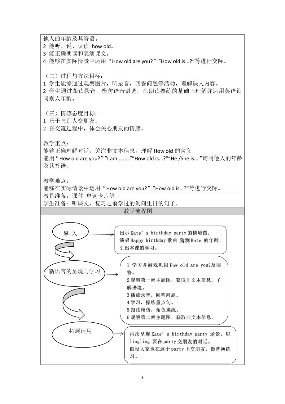 北京版一年级上册UNIT THREE HOW ARE YOU -Lesson 11-教案、教学设计--(配套课件编号：611b4).docx_第3页