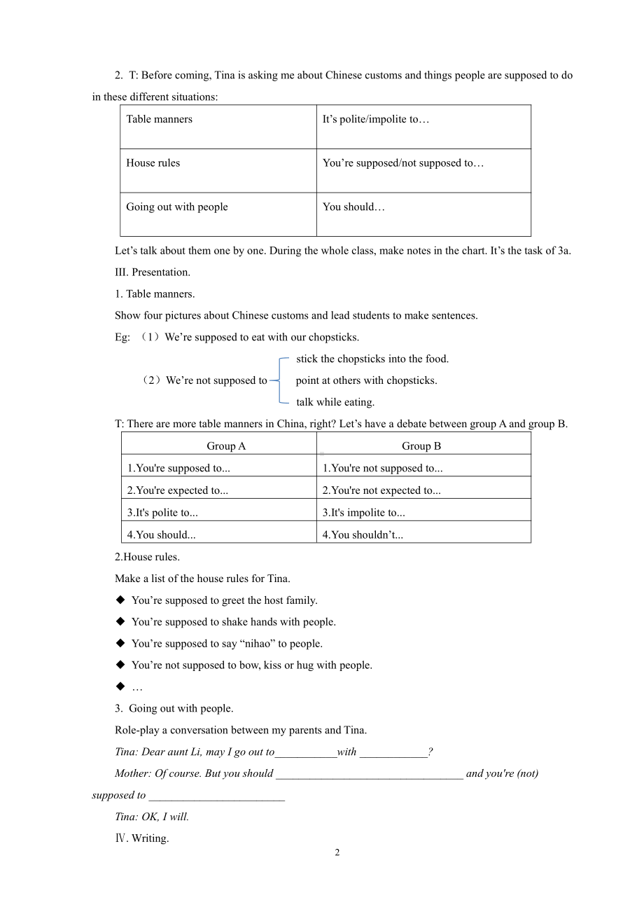 人教版九年级Unit 10 You are suppoed to shake hands.-Section B 3a—3b Self check-教案、教学设计-部级公开课-(配套课件编号：60020).doc_第2页