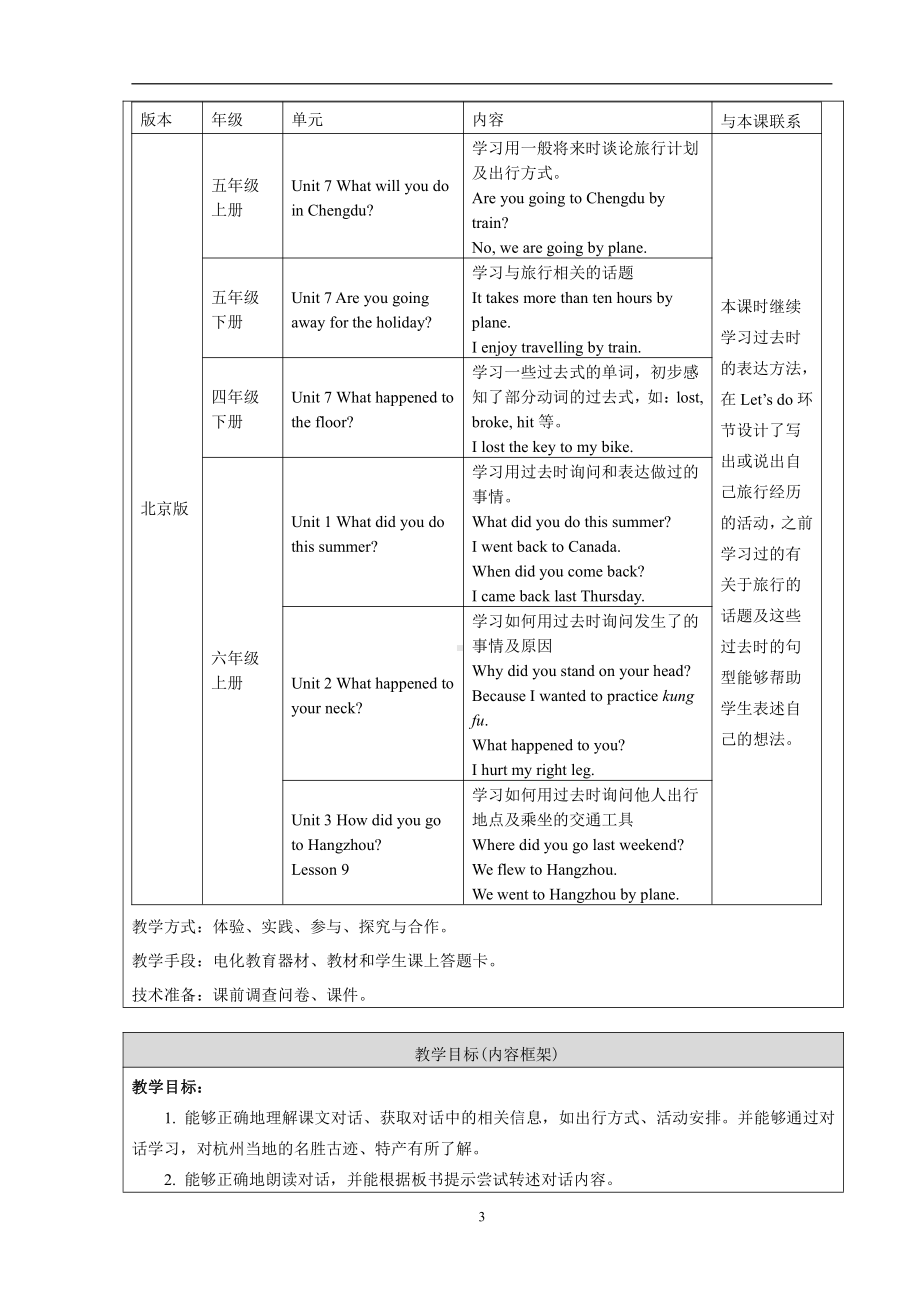 北京版六年级上册UNIT THREE HOW DID YOU GO TO HANGZHOU -Lesson 10-教案、教学设计--(配套课件编号：131ca).docx_第3页