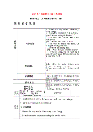 人教版九年级Unit 8 It must belong to Carla.-Section A Grammar focus 4a—4c-教案、教学设计-市级公开课-(配套课件编号：1050a).doc