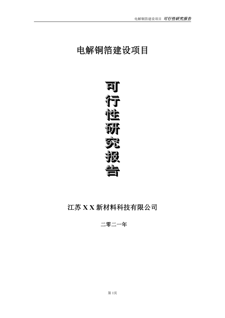 电解铜箔建设项目可行性研究报告-立项方案.doc_第1页