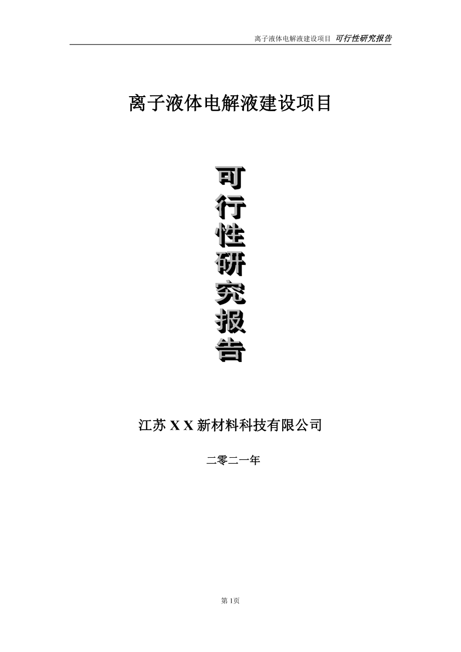 离子液体电解液建设项目可行性研究报告-立项方案.doc_第1页