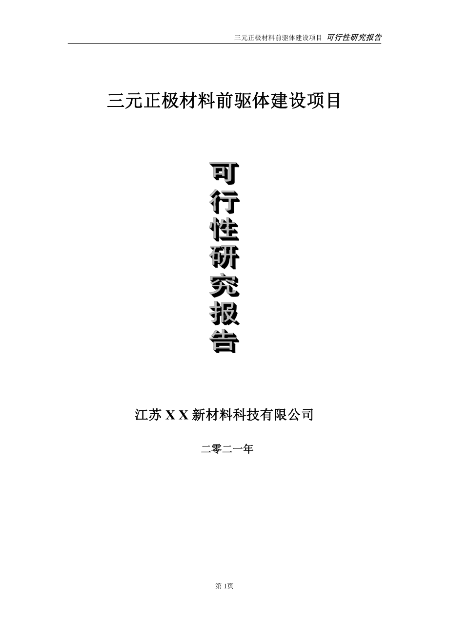 三元正极材料前驱体项目可行性研究报告-立项方案.doc_第1页