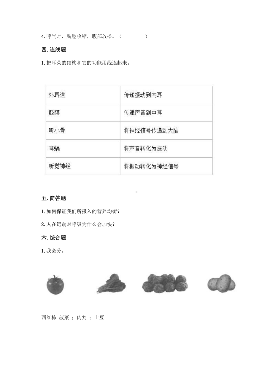 2021新教科版四年级上册科学 第二单元 呼吸和消化 单元测试卷（含答案）.doc_第2页