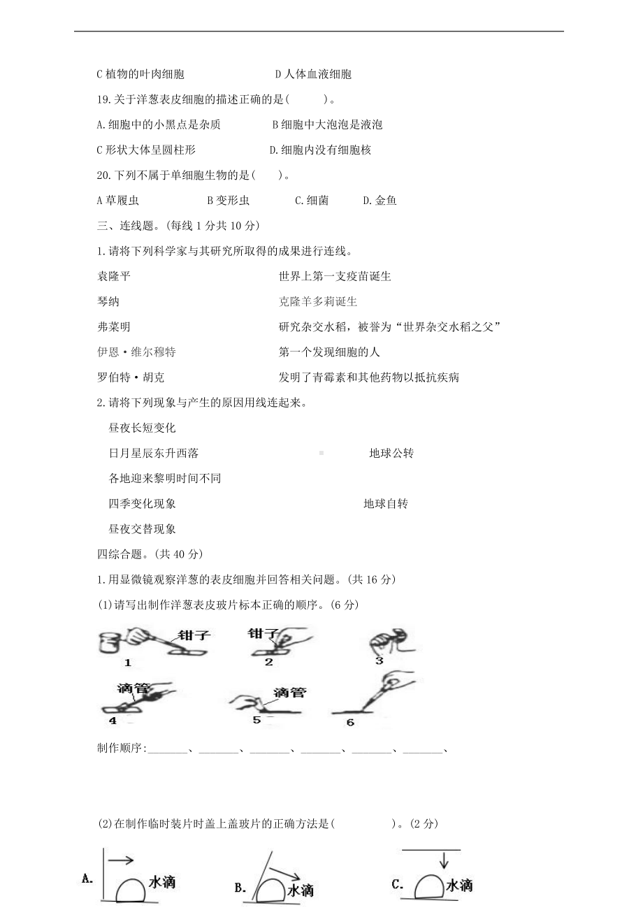 2021新教科版六年级上册科学期中检测卷（一）（含答案）.doc_第3页