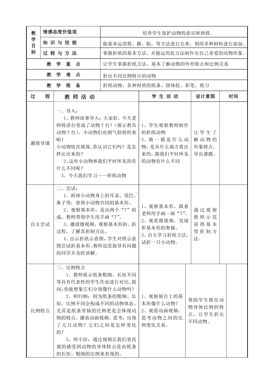 湘美版二年级上册美术19. 折纸动物-教案、教学设计-市级公开课-(配套课件编号：70fbe).doc_第1页