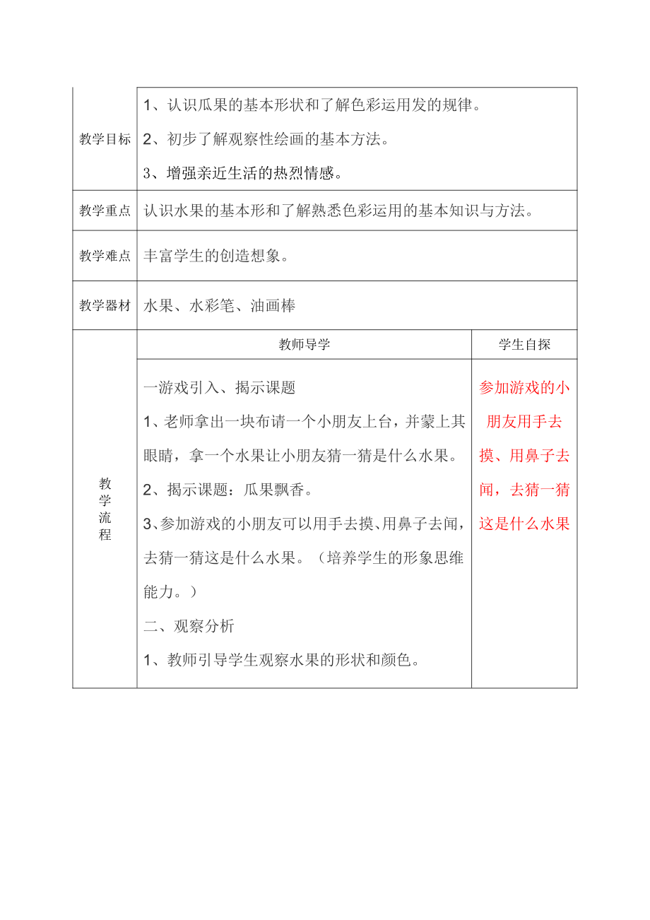 湘美版二年级上册美术5. 瓜果飘香-教案、教学设计-市级公开课-(配套课件编号：e018a).doc_第1页