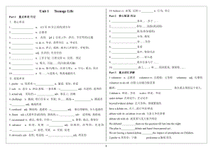 Unit 1 Teenage Life 词汇和语法学案（2021新人教版）高中英语必修第一册（高一上学期）.doc