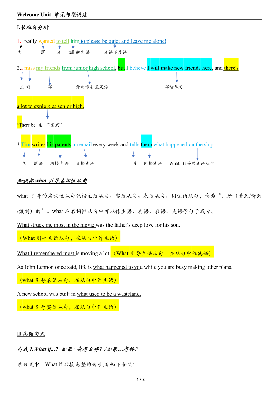 Welcome Unit单元句型语法精讲-暑假衔接新课预习（2021新人教版）高中英语必修第一册（高一上学期）.docx_第1页