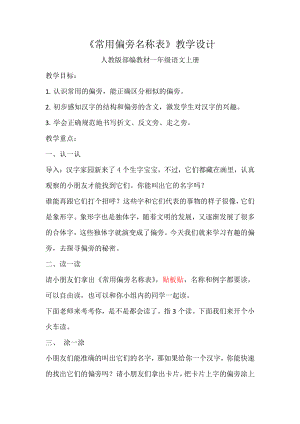 常用偏旁名称表-教案、教学设计-市级公开课-部编版一年级上册《语文》(配套课件编号：2213f).doc