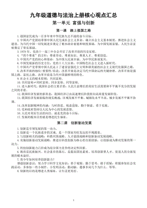 初中道德与法治部编版九年级上册全册《核心观点》整理汇总（分单元分课时编排）.doc