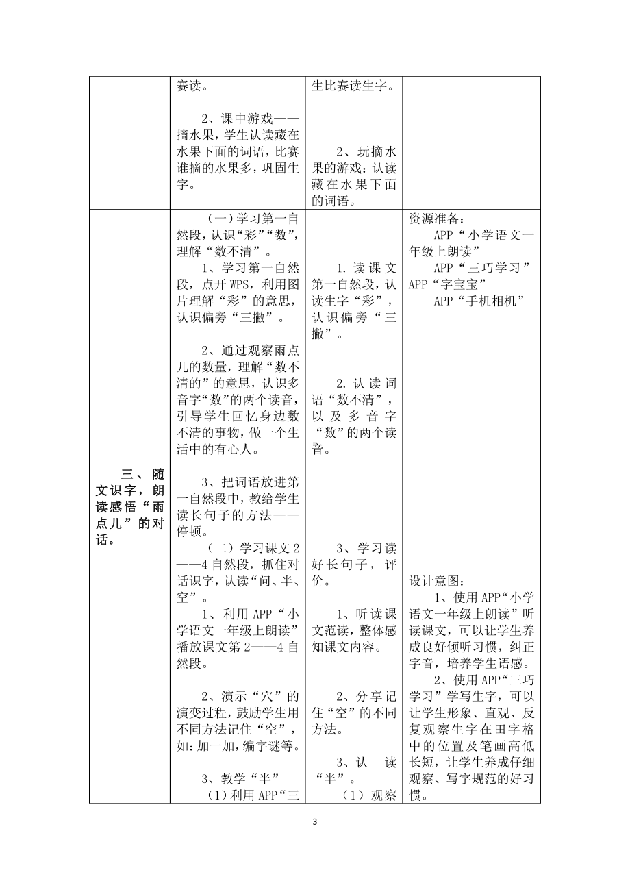 8 雨点儿-教案、教学设计-部级公开课-部编版一年级上册《语文》(配套课件编号：005a1).doc_第3页