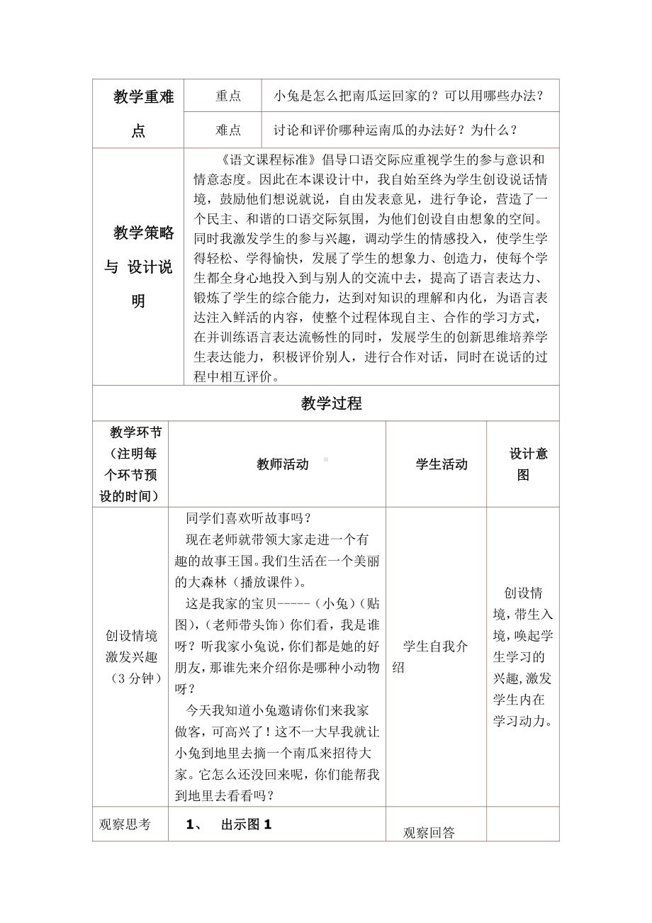 口语交际：小兔运南瓜-教案、教学设计-部级公开课-部编版一年级上册《语文》(配套课件编号：705b8).doc_第2页