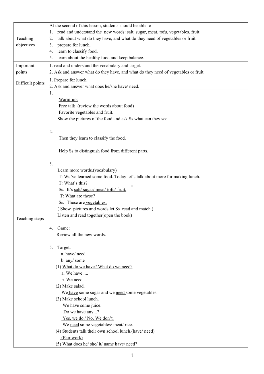 广东版五上Unit 5 School Lunch-Lesson 2-教案、教学设计--(配套课件编号：2037a).doc_第1页