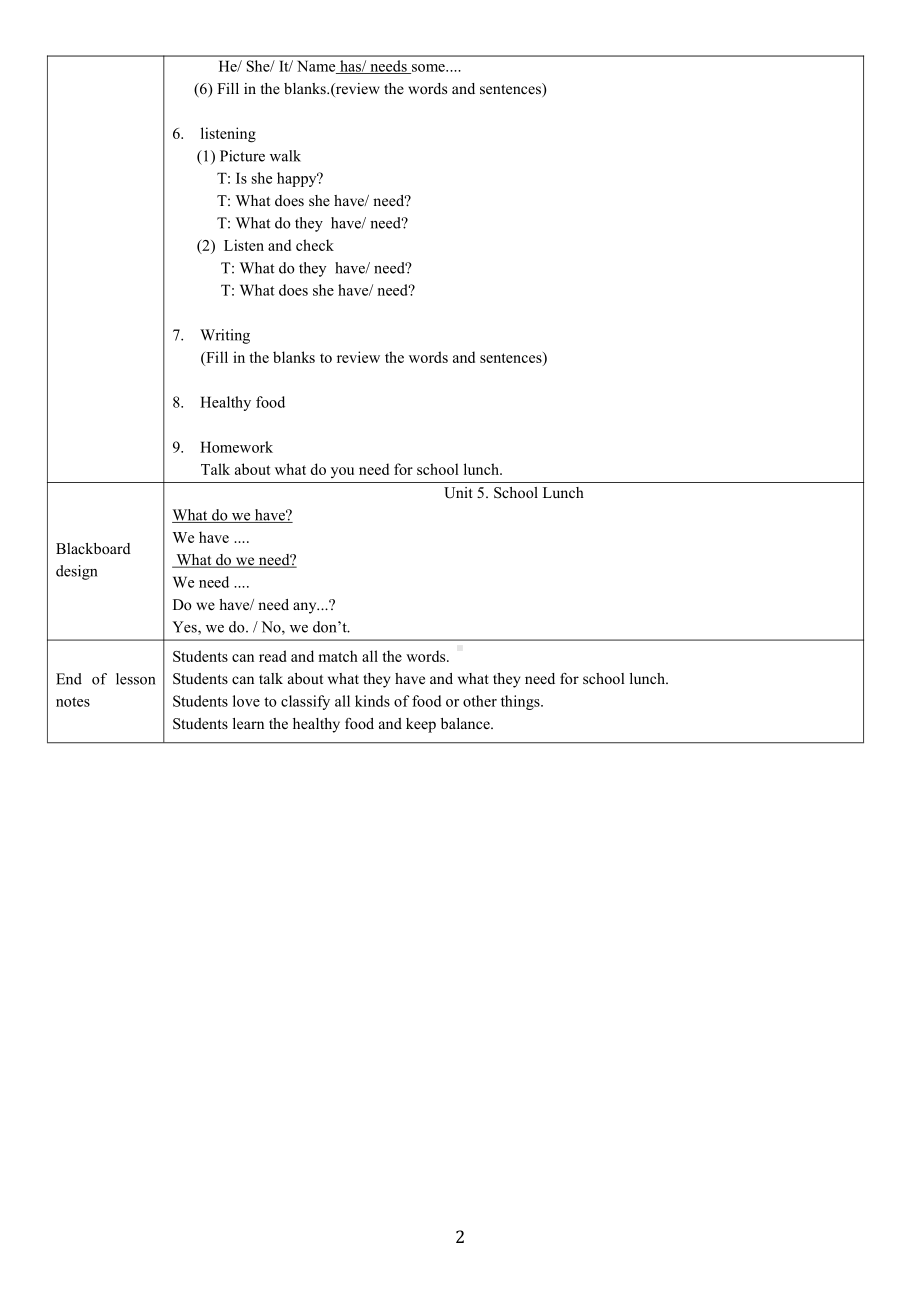 广东版五上Unit 5 School Lunch-Lesson 2-教案、教学设计--(配套课件编号：2037a).doc_第2页