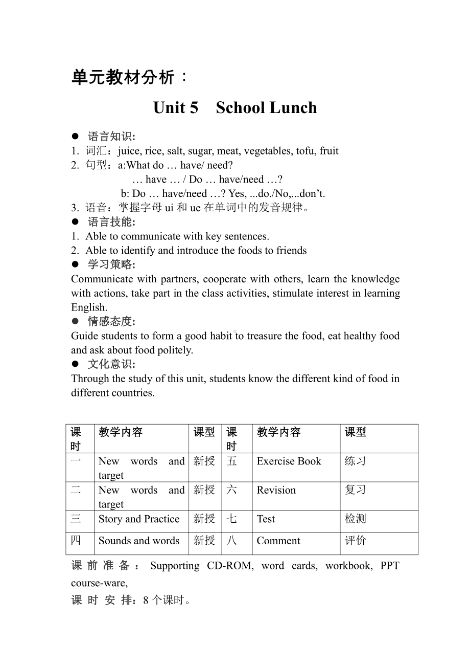 广东版五上Unit 5 School Lunch-Lesson 2-教案、教学设计--(配套课件编号：517b6).doc_第1页