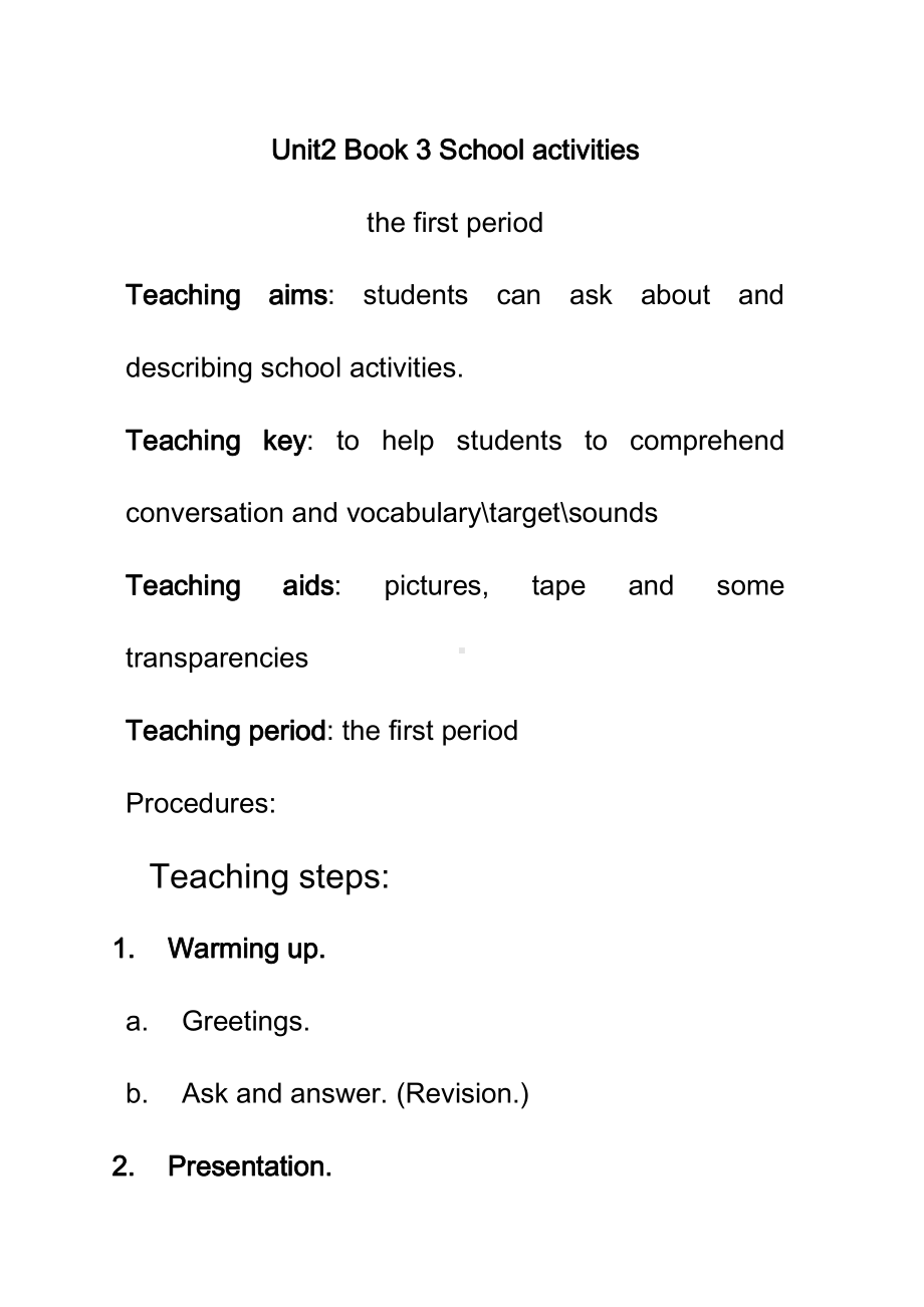 广东版四年级上册Unit 2 School Activities-Lesson 1-教案、教学设计--(配套课件编号：20638).doc_第1页