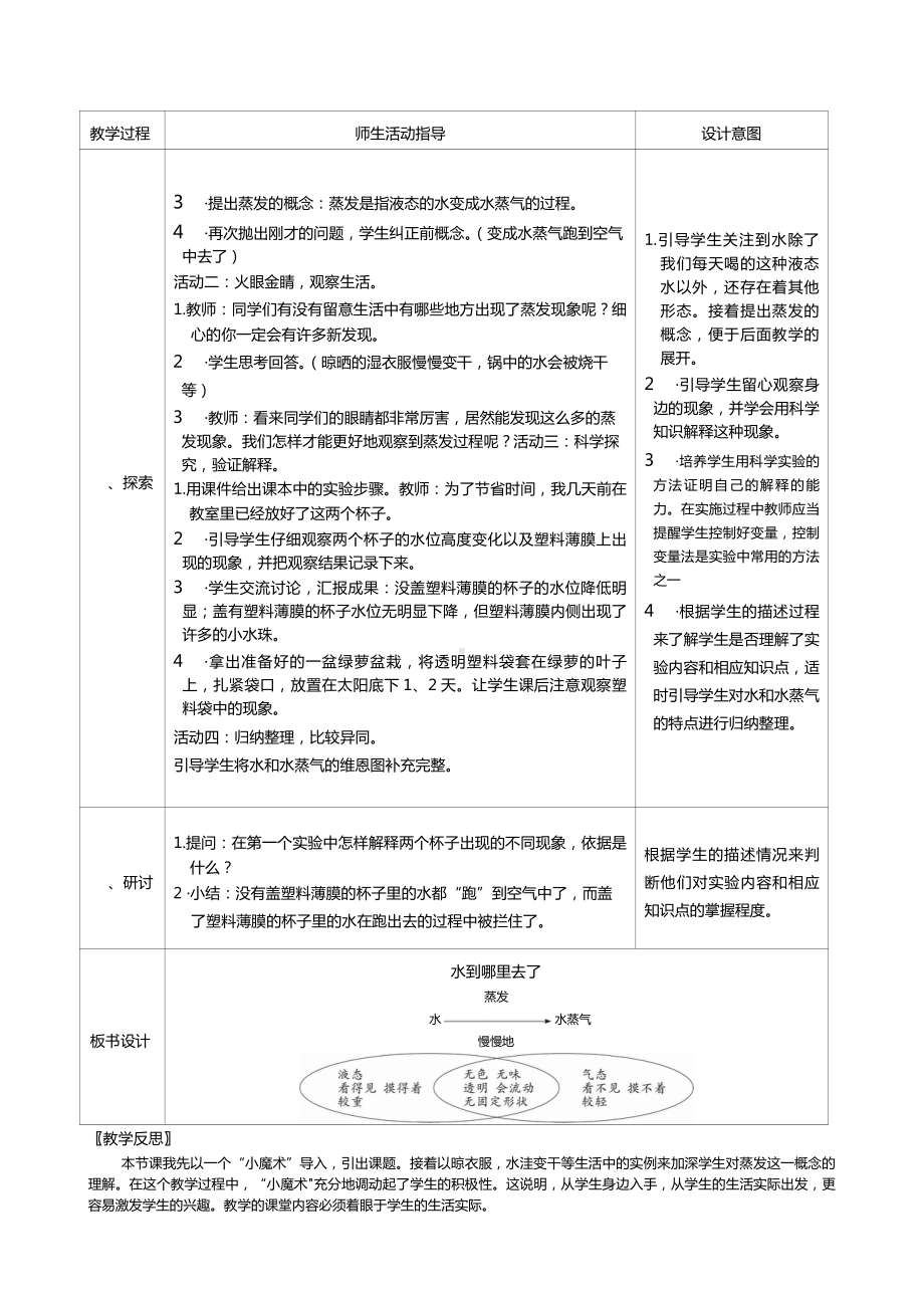 三年级上册科学第一单元水第1课时水到哪里去了教案、教学设计（表格式）-2021教科版（新教材）.docx_第2页