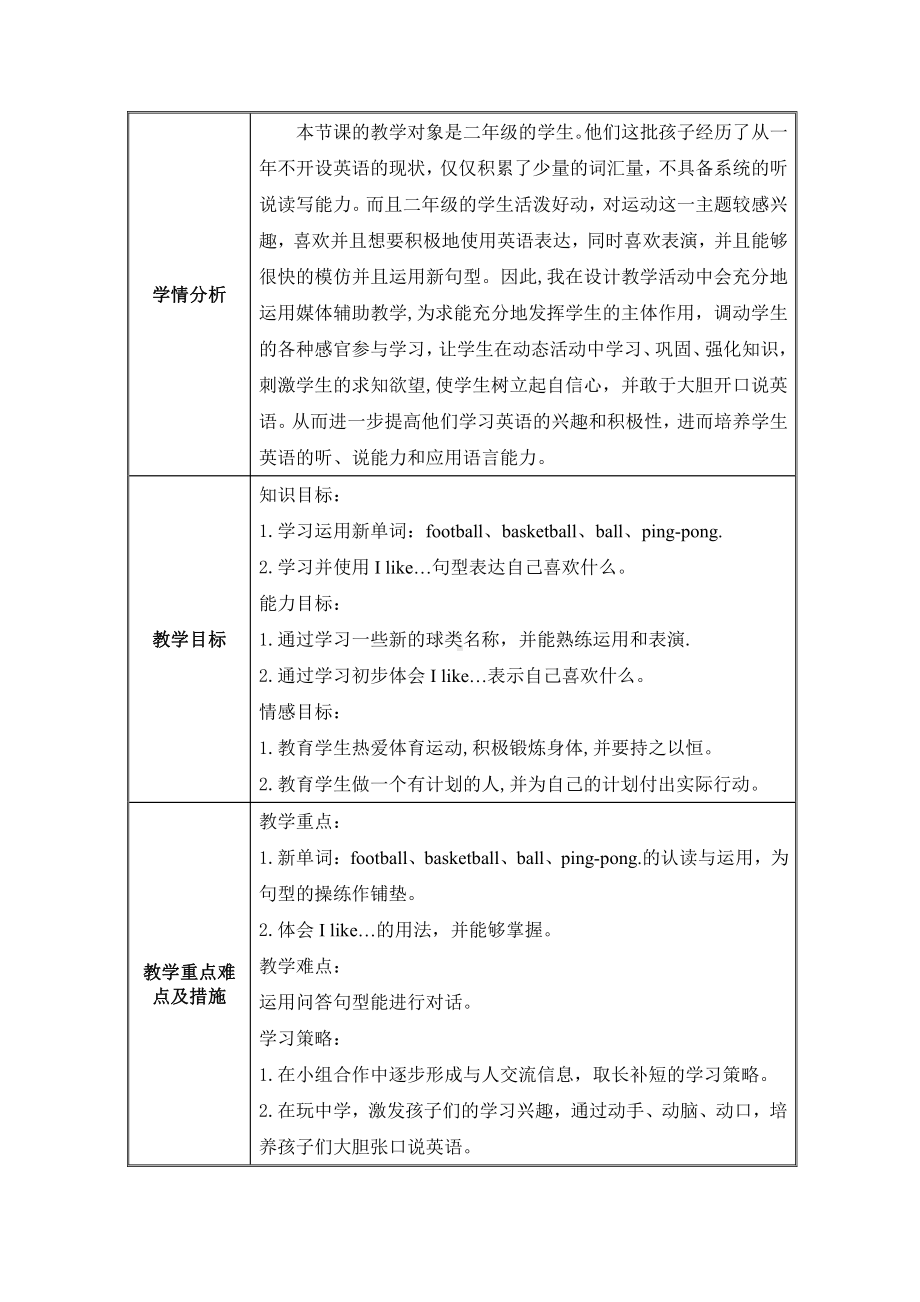 外研版（一起）二上Module 1-Unit 2 I like football.-教案、教学设计-省级优课-(配套课件编号：101c8).doc_第1页