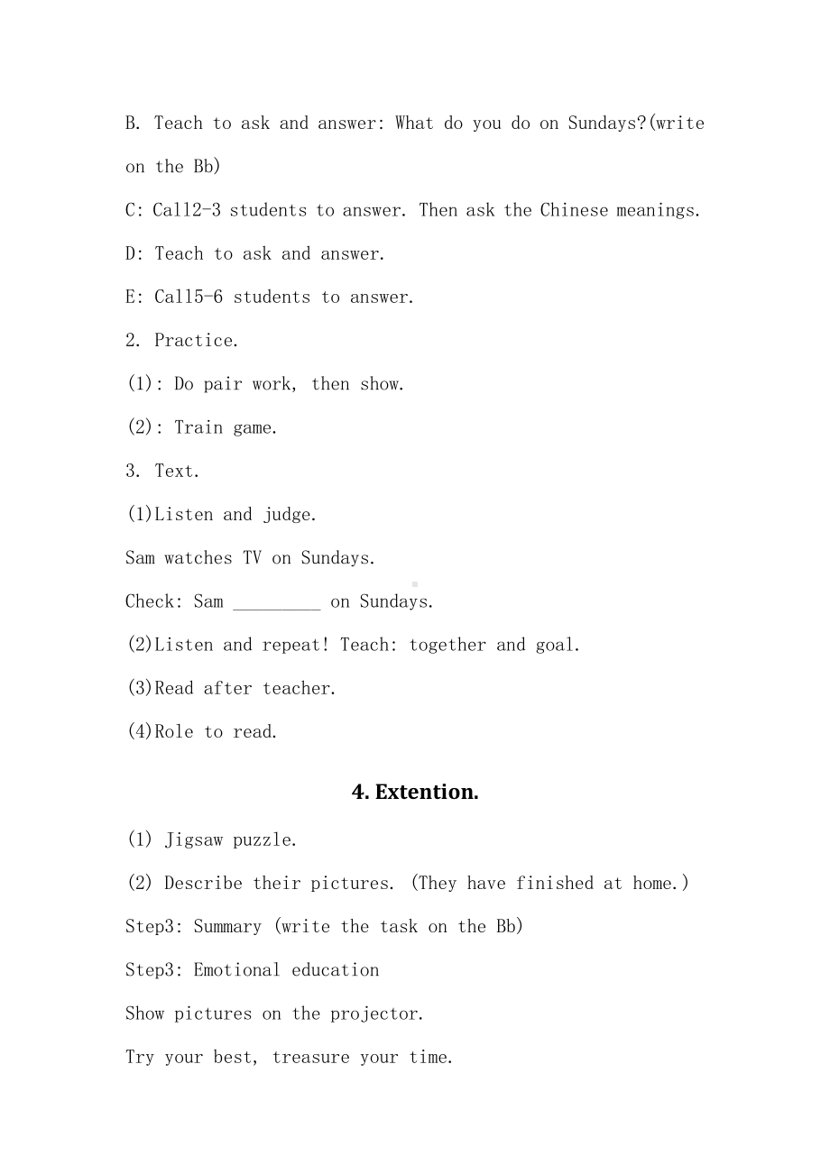 外研版（一起）二上Module 6-Unit 1 What do you do on Sundays -教案、教学设计-市级优课-(配套课件编号：d01c4).doc_第3页