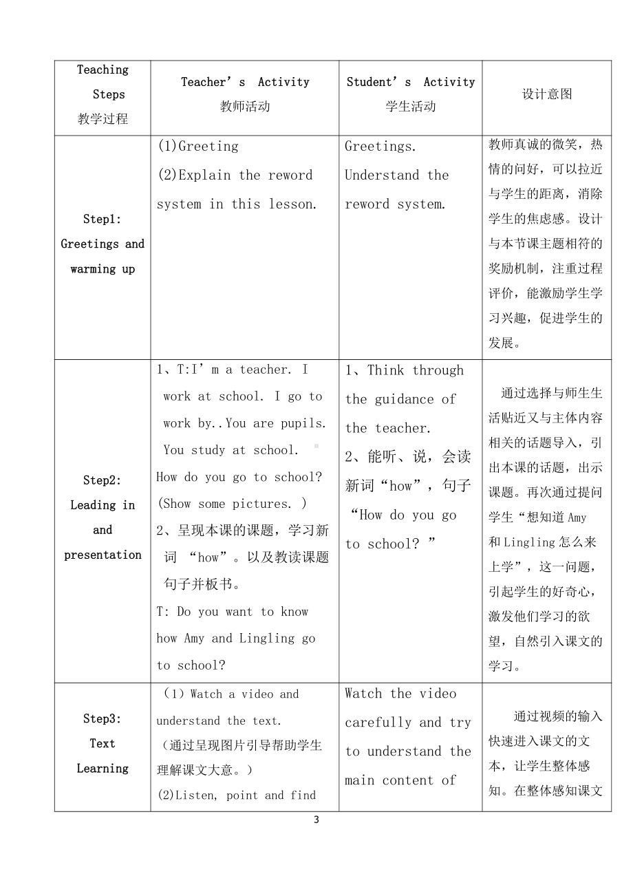 外研版（一起）二上Module 7-Unit 1 How do you go to school -教案、教学设计-市级优课-(配套课件编号：e004e).docx_第3页