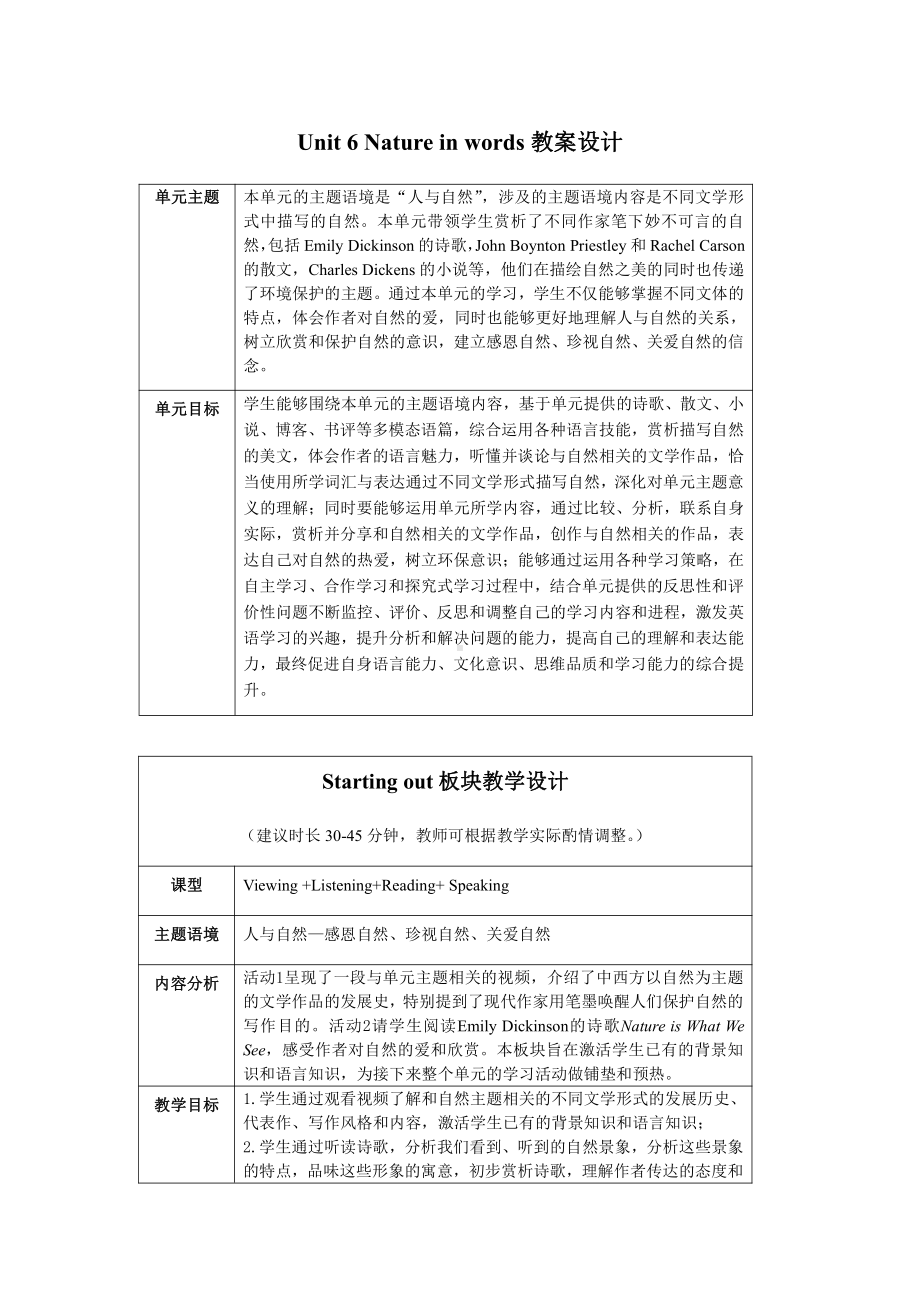 （2021新外研版）高中英语选择性必修第三册Unit6 Nature in words教学设计.docx_第1页