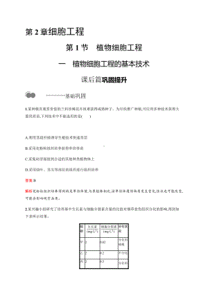 第2章 第1节 一 植物细胞工程的基本技术 练习-（新教材）2019新人教版高中生物选择性必修三.docx