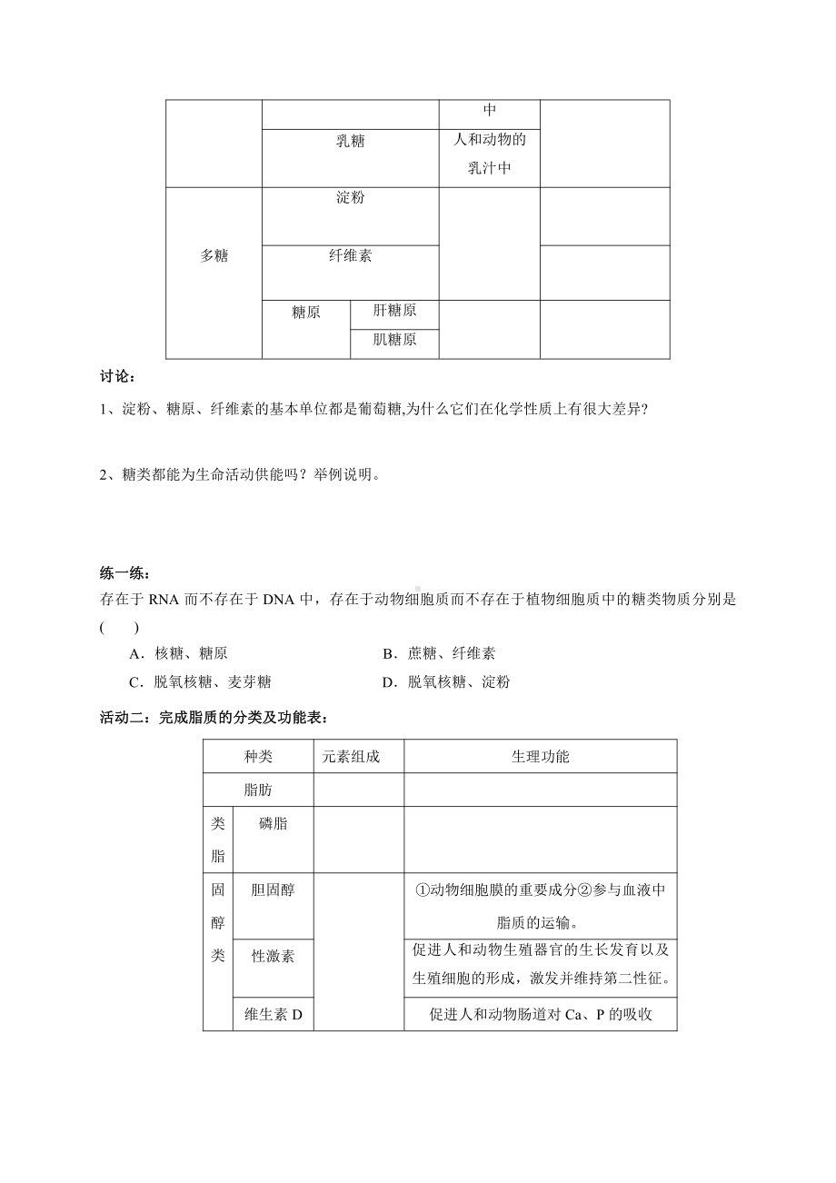 第1章课时2 大分子的基本骨架、糖类、脂质的种类和功能 学案-（新教材）2019新苏教版高中生物必修一.doc_第2页