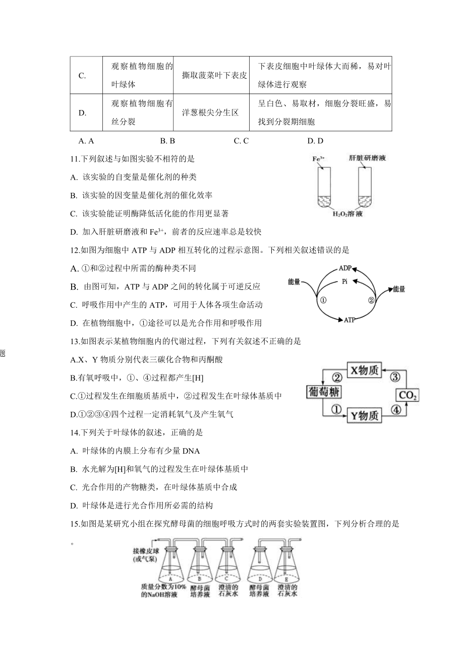 期末考试复习试卷（三）-（新教材）2019新苏教版高中生物必修一.doc_第3页