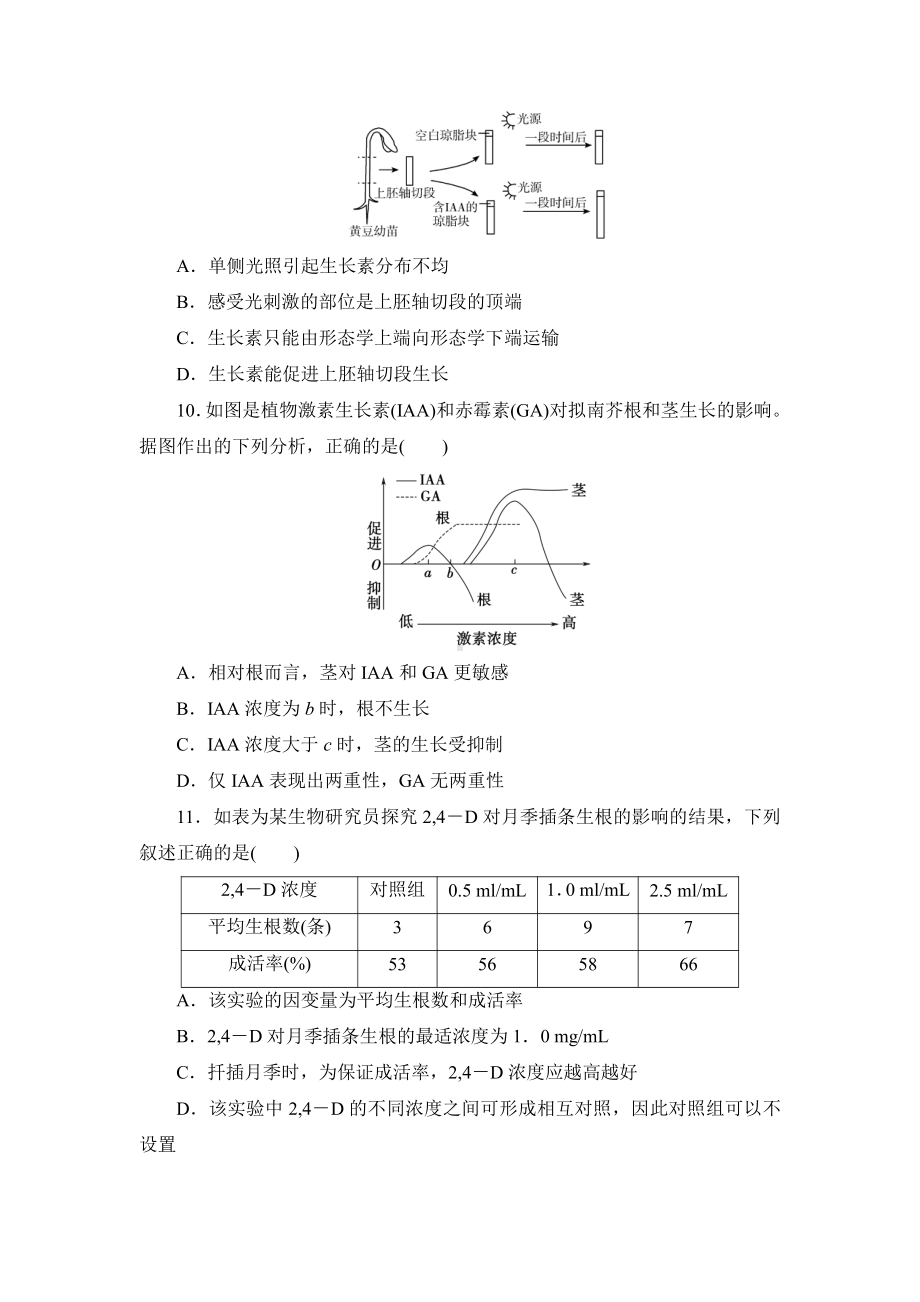 第5章植物生命活动的调节达标检测卷-（新教材）2019新人教版高中生物选择性必修一.doc_第3页