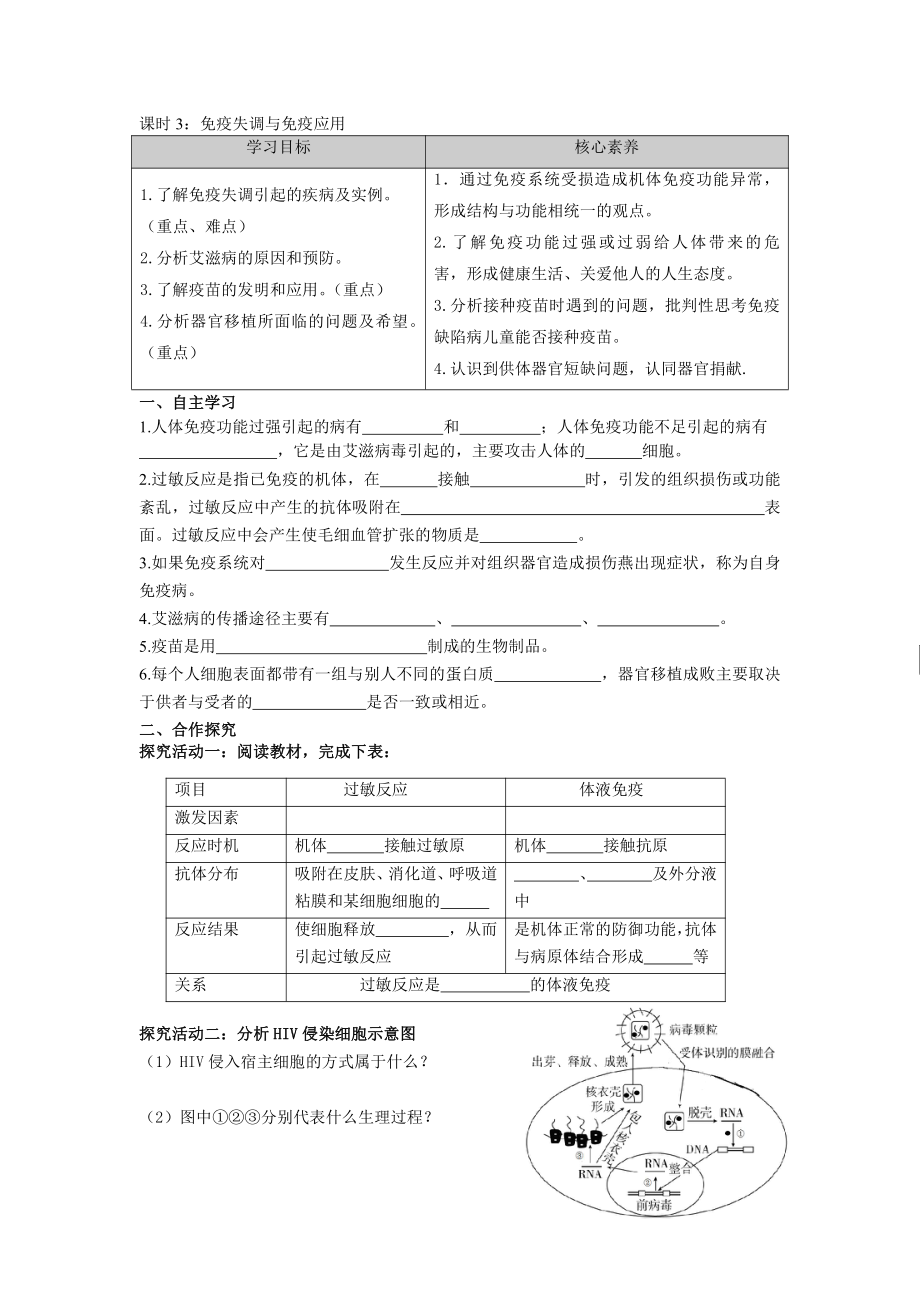 第3章课时3 免疫失调与免疫应用 学案-（新教材）2019新苏教版高中生物选修性必修一.doc_第1页