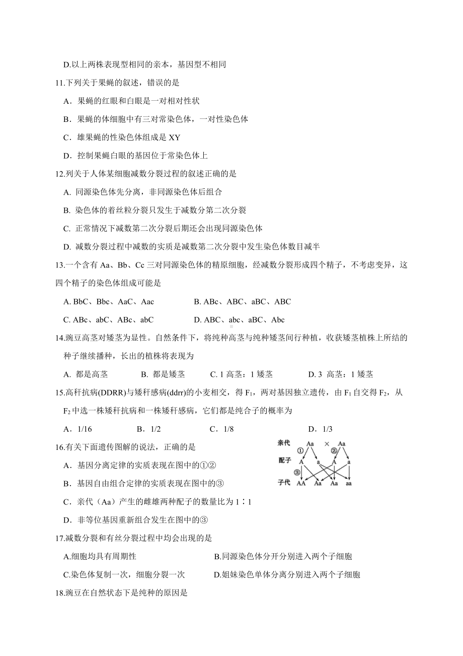 期中考试模拟卷一（选修）-（新教材）2019新苏教版高中生物必修二.doc_第3页