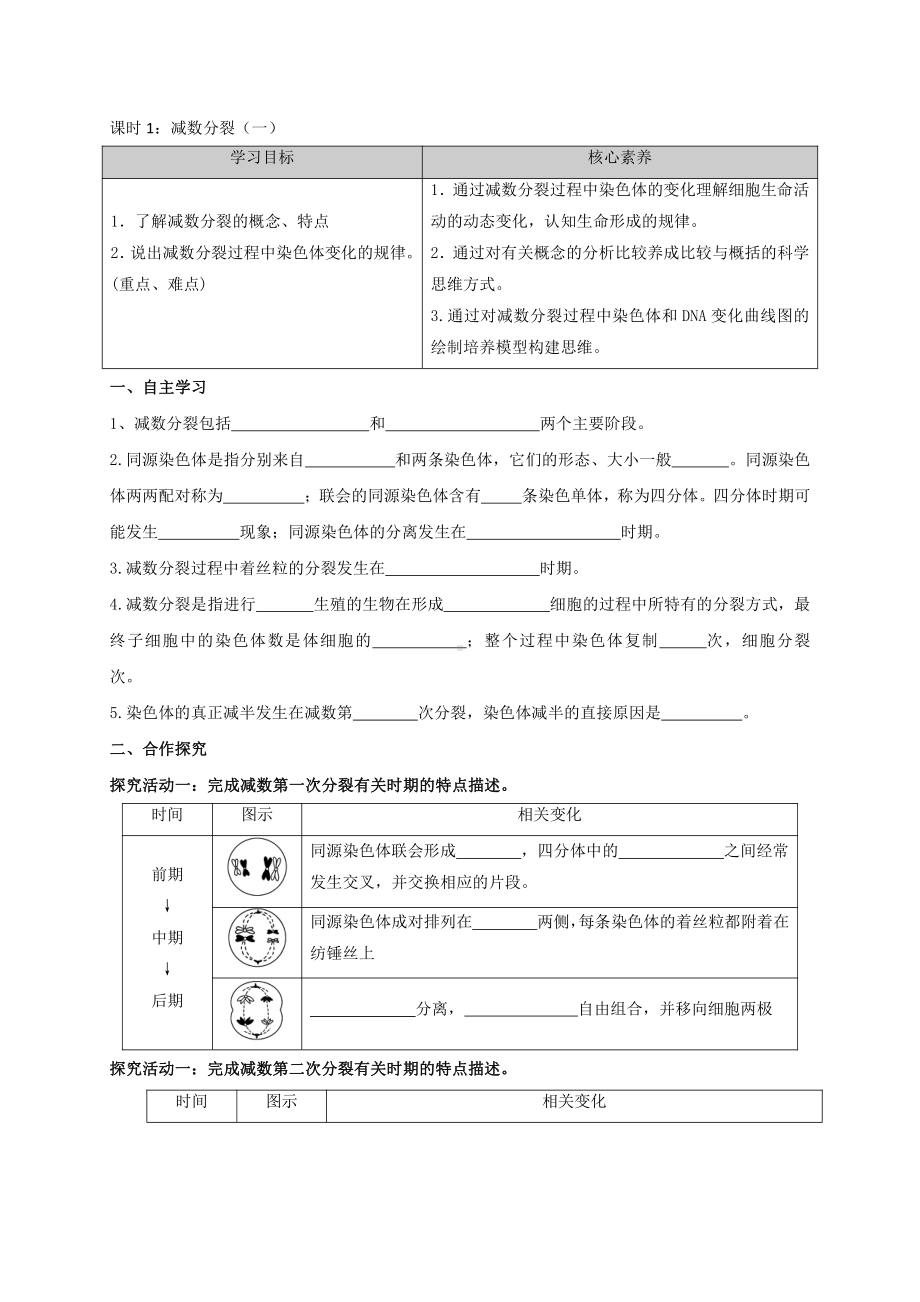 1.1 减数分裂（一）学案-（新教材）2019新苏教版高中生物必修二.doc_第1页