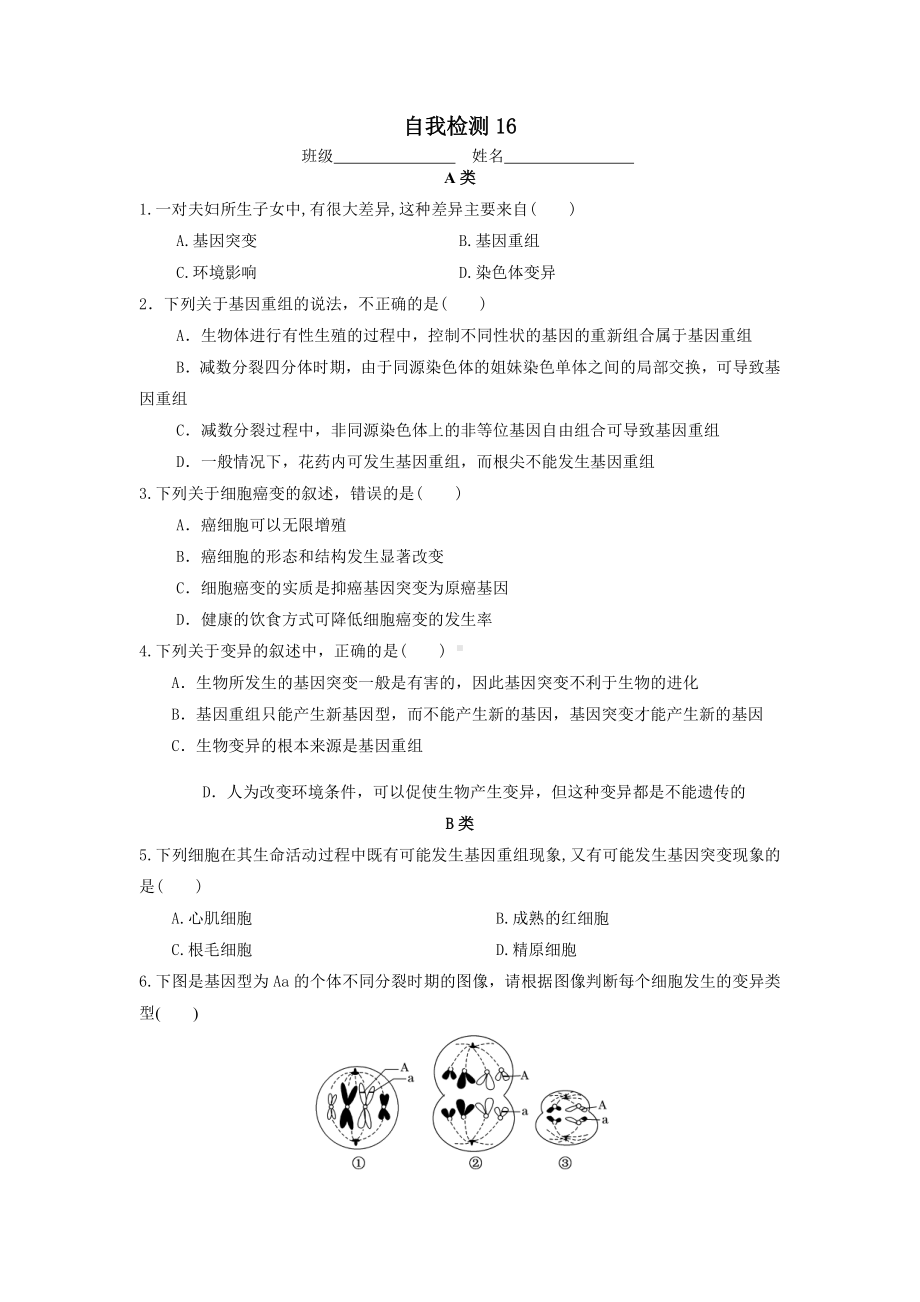 3.2基因突变和基因重组 学案-（新教材）2019新苏教版高中生物必修二.doc_第3页