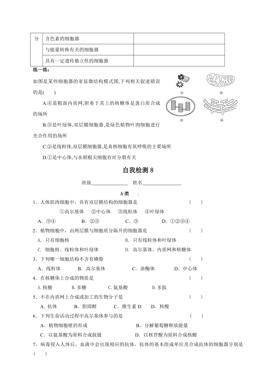 第2章课时8 细胞器（一）学案-（新教材）2019新苏教版高中生物必修一.doc_第3页