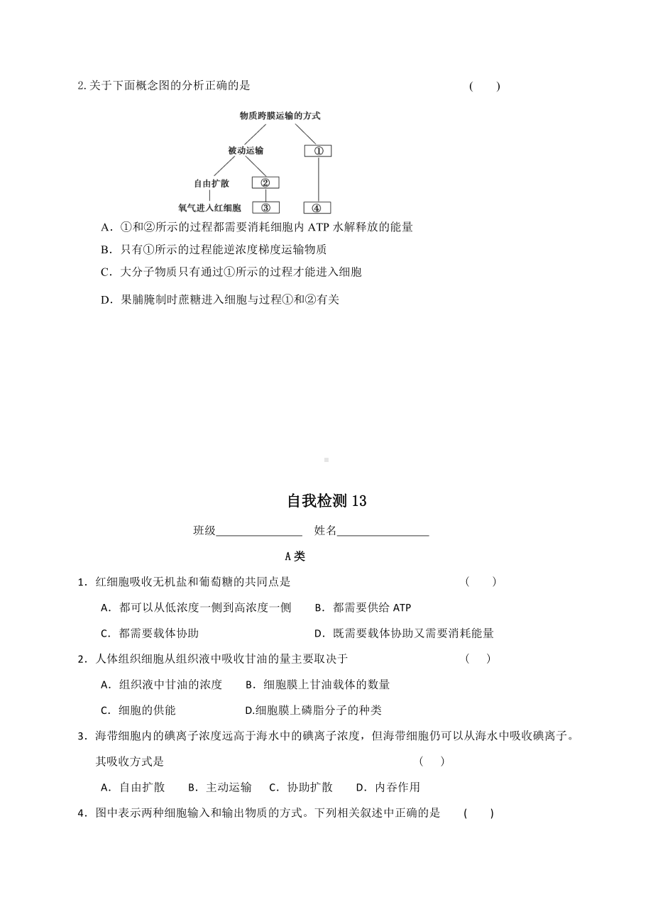 第2章课时13 被动运输、主动运输和胞吞胞吐 学案-（新教材）2019新苏教版高中生物必修一.doc_第3页