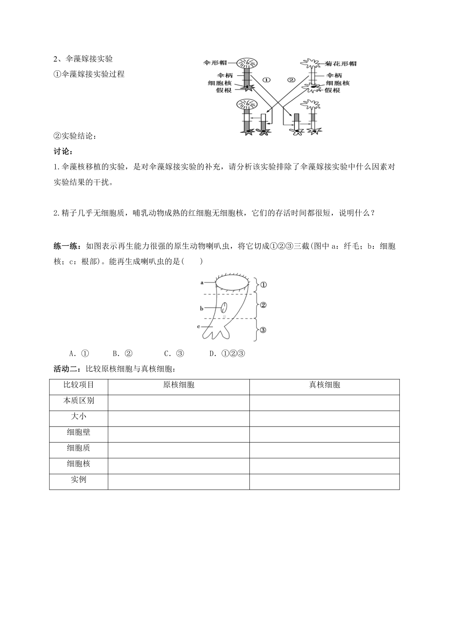 第2章课时10 细胞核结构与功能 学案-（新教材）2019新苏教版高中生物必修一.doc_第2页