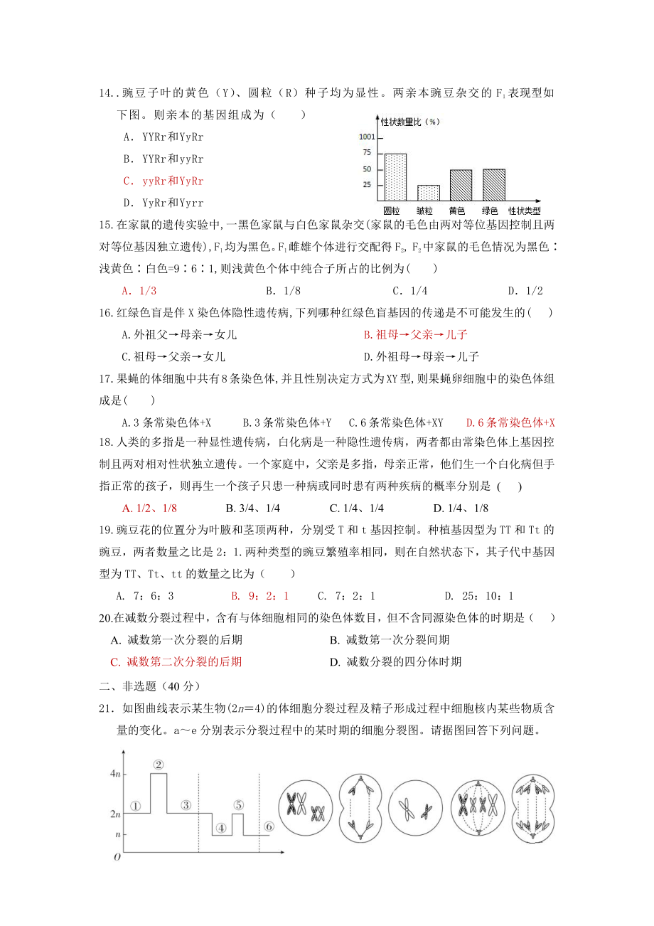 必修二第一章 遗传的细胞基础 测试题-（新教材）2019新苏教版高中生物必修一.doc_第3页