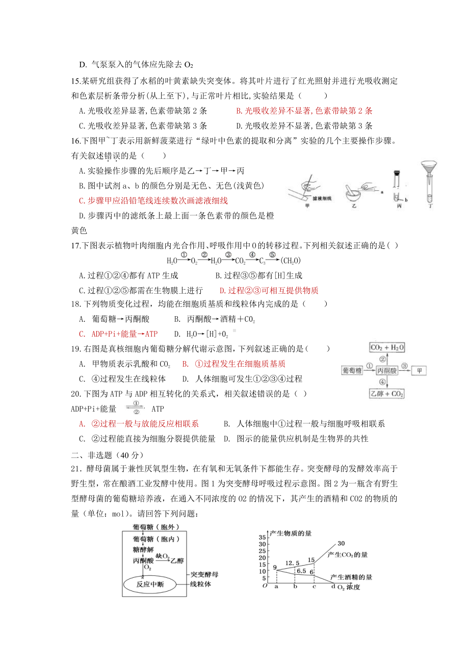 必修一第三章 细胞中能量的转换和利用 测试题-（新教材）2019新苏教版高中生物必修一.doc_第3页