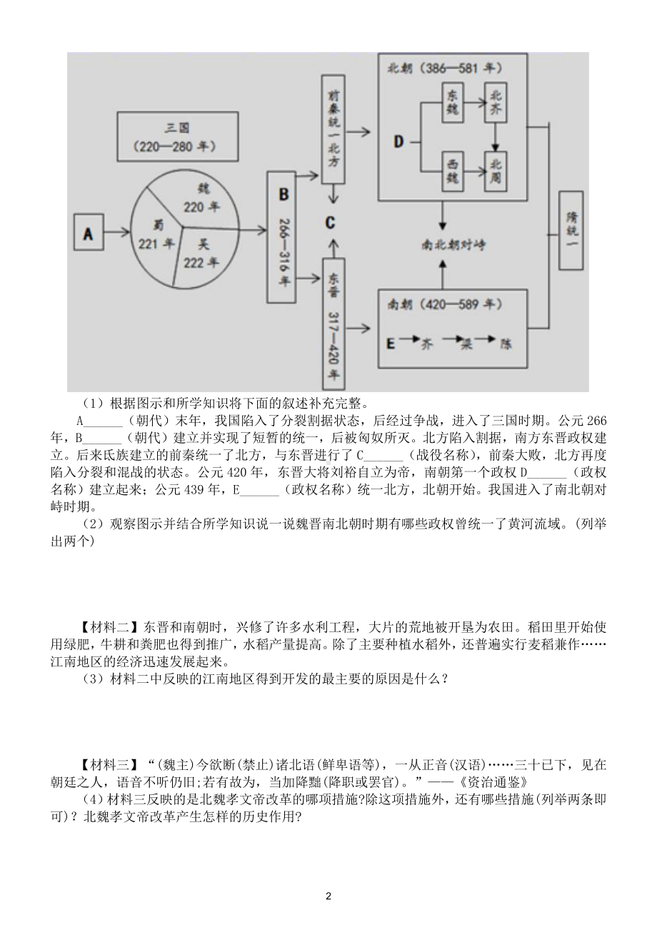 初中历史部编版七年级上册背景、原因类考题专项练习（附参考答案）.doc_第2页