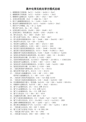 高中化学无机化学方程式总结（直接打印每生一份熟记）.docx