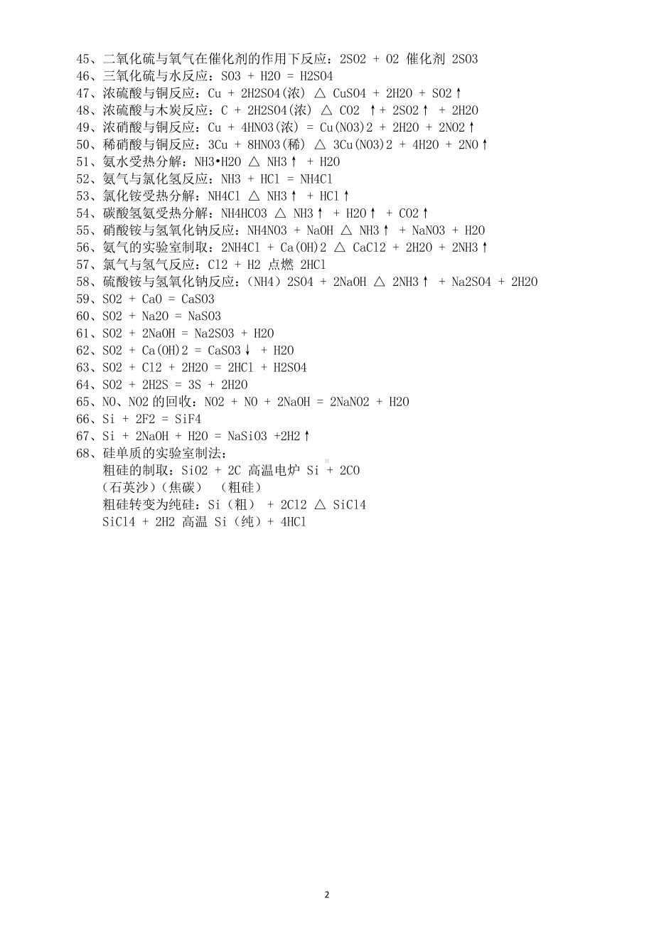 高中化学无机化学方程式总结（直接打印每生一份熟记）.docx_第2页