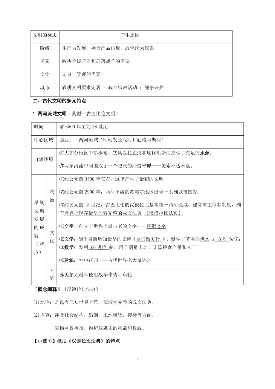 （新教材）2019统编版高中历史《必修中外历史纲要下册》第1课 文明的产生与早期发展学案.docx_第3页